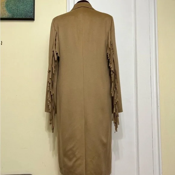 Hugo Boss Long-Line Coat in Virgin Wool with Fringe Detailing